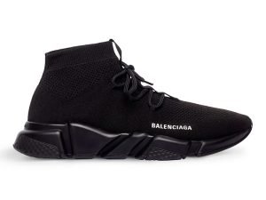 BALENCIAGA SPEED LACE-UP RECYCLED KNIT TRAINERS IN BLACK