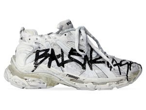Balenciaga MEN'S RUNNER GRAFFITI SNEAKER IN WHITE